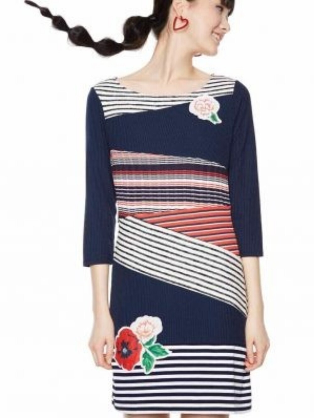 DESIGUAL Rita Levi Mini Dress Stripes Size Small Made In Portugal Blue Red White